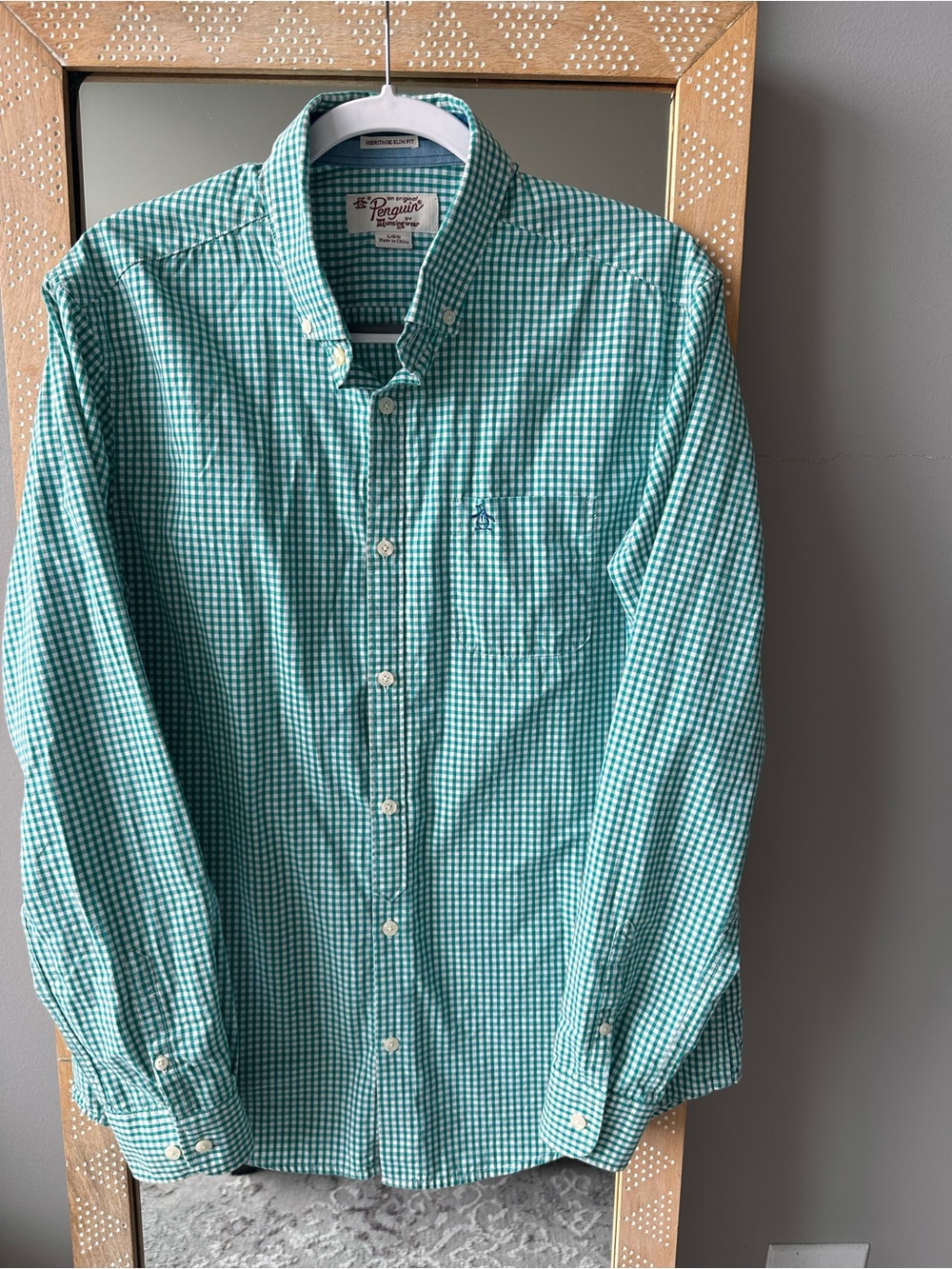 Penguin Teal and White Gingham Button-Down Shirt